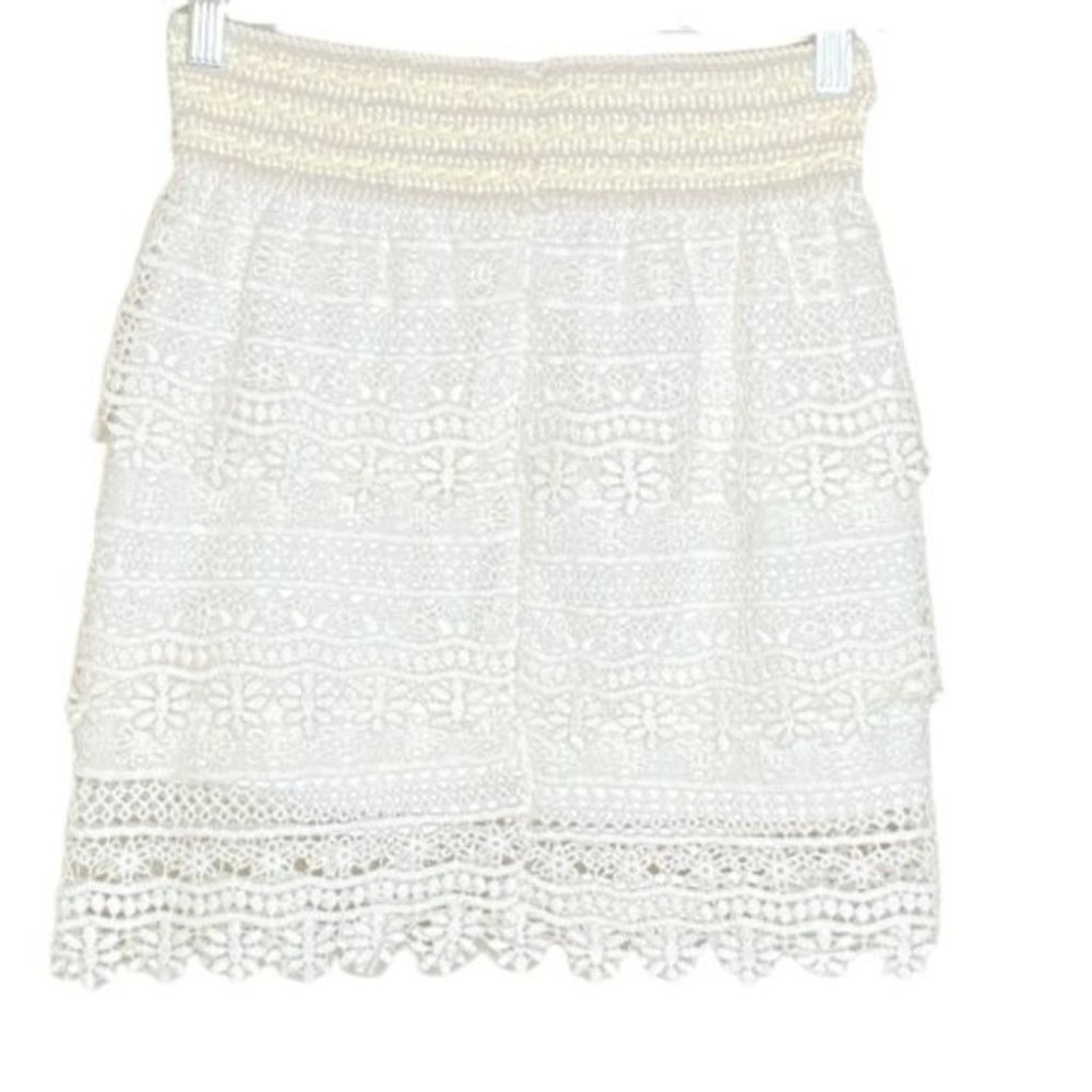 Cotton Ivory Mini Layered Lace Skirt Size Small